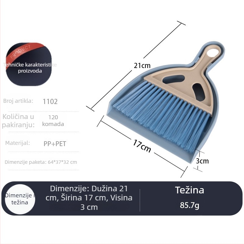 Set metla i lopatica za prašinu - Mini set za čišćenje stolnog i automobilskog prostora, za tipkovnicu i sitne otpatke - Plastika, pakiranje 120