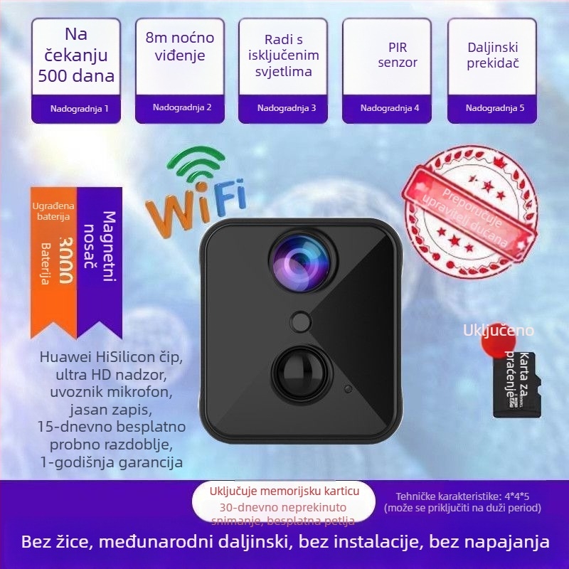 Bežična unutarnja kamera s Wi‑Fi, daljinski pristup putem pametnog telefona, Ultra HD
