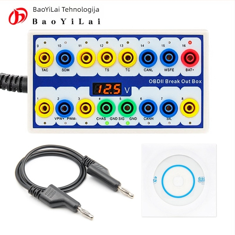OBD II razdvojna kutija za automobil, 16-pinski priključak, kutija za ispitivanje signala OBD, automobilskog računala detektor, napajanje 9–16V, -20°C do 80°C