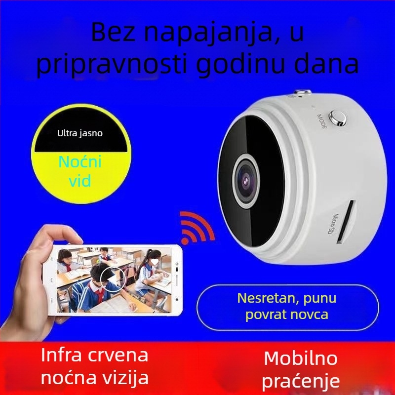 Kućna bežična kamera s HD noćnim vidom, instalacija bez alata i bez napajanja
