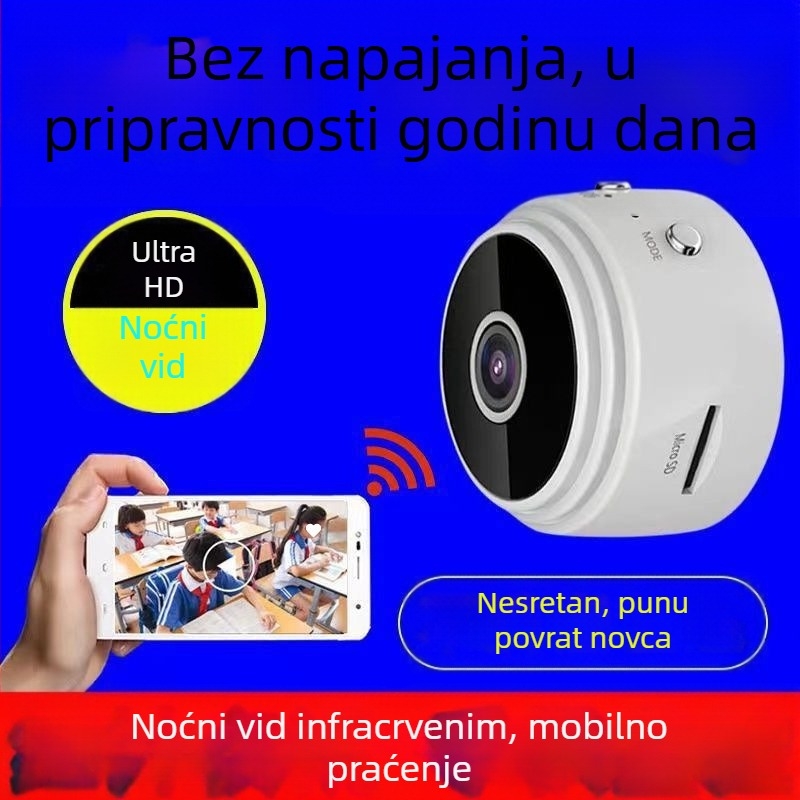 Kućna bežična kamera s HD noćnim vidom, instalacija bez alata i bez napajanja