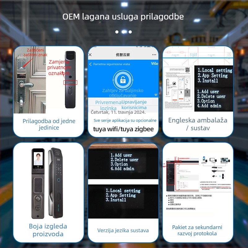 Pametna brava za vrata s otiscima prstiju i prepoznavanjem lica, video interkom, model D2r-t, pohrana 100 otisaka, skeniranje <0,5 s, >100000 ciklusa otvaranja, radna temperatura -35°C do 75°C