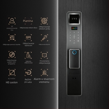Pametna brava s otiskom prsta i prepoznavanjem lica – daljinsko otključavanje, 100 pohranjenih otisaka prstiju, >1.000.000 otključavanja, skeniranje <3 s