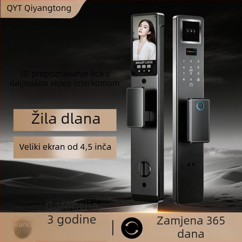 Pametna brava s otiskom prsta i prepoznavanjem lica – daljinsko otključavanje, 100 pohranjenih otisaka prstiju, >1.000.000 otključavanja, skeniranje <3 s