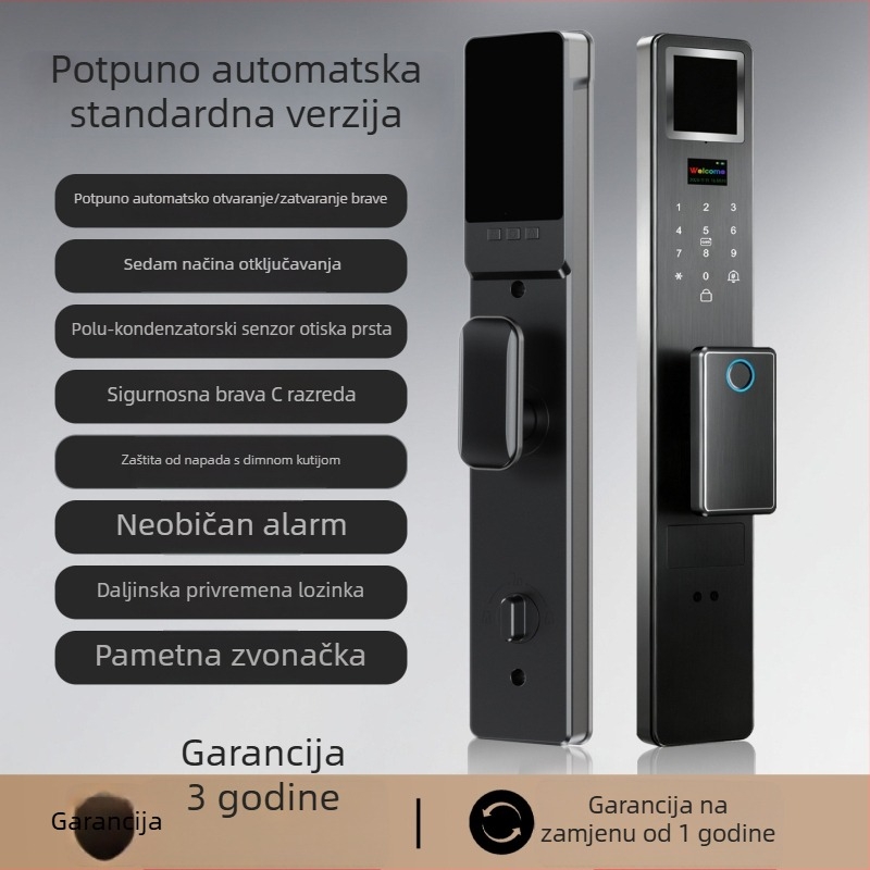 Pametna brava s otiskom prsta i prepoznavanjem lica – daljinsko otključavanje, 100 pohranjenih otisaka prstiju, >1.000.000 otključavanja, skeniranje <3 s