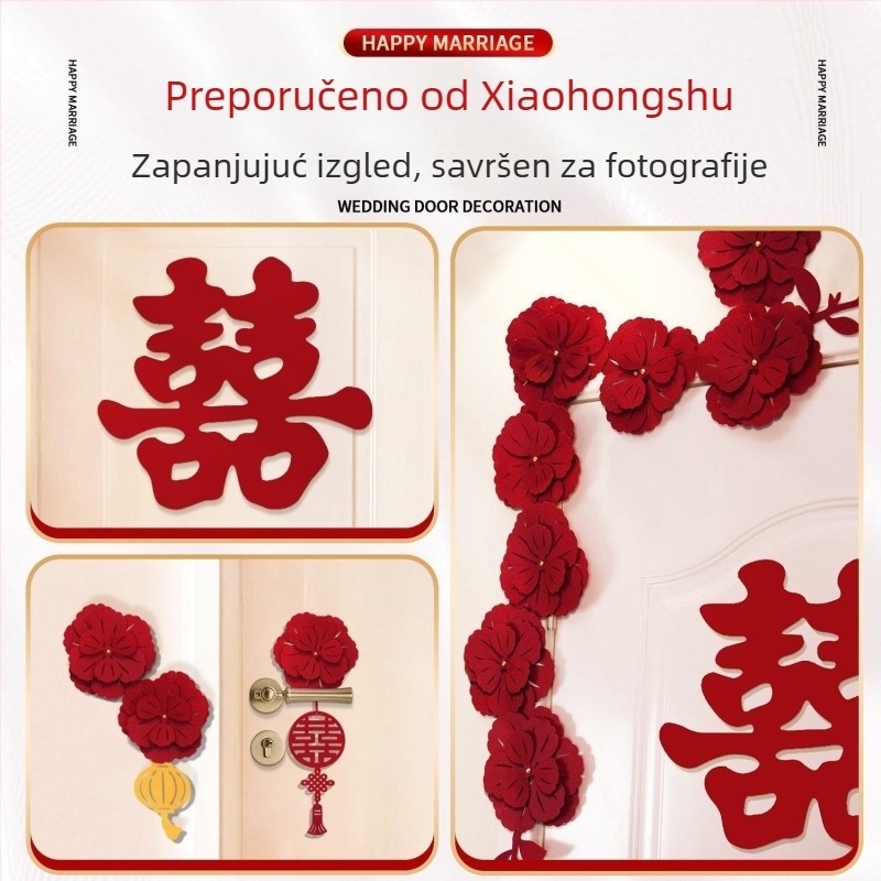 Set svadbene dekoracije za vrata – Naljepnice Dvostruka Sreća za spavaću sobu neveste, Samoljepljiva dekoracija za novi dom, Materijal: netkani tekstil; Pakiranje: Opp bag; Marke Mingnuo; Način vješanja: traka za ljepilo; Prigoda: vjenčanje