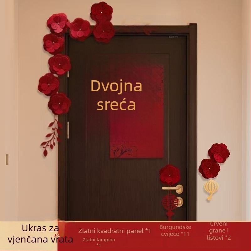 Set svadbene dekoracije za vrata – Naljepnice Dvostruka Sreća za spavaću sobu neveste, Samoljepljiva dekoracija za novi dom, Materijal: netkani tekstil; Pakiranje: Opp bag; Marke Mingnuo; Način vješanja: traka za ljepilo; Prigoda: vjenčanje