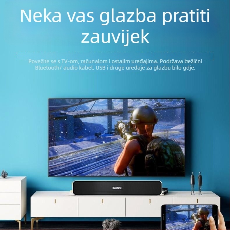 Soundbar s subwooferom, Bluetooth 5.0, 2 zvučnika, 5W izlaz, 100Hz-20kHz, ugrađena baterija 2000-4000 mAh
