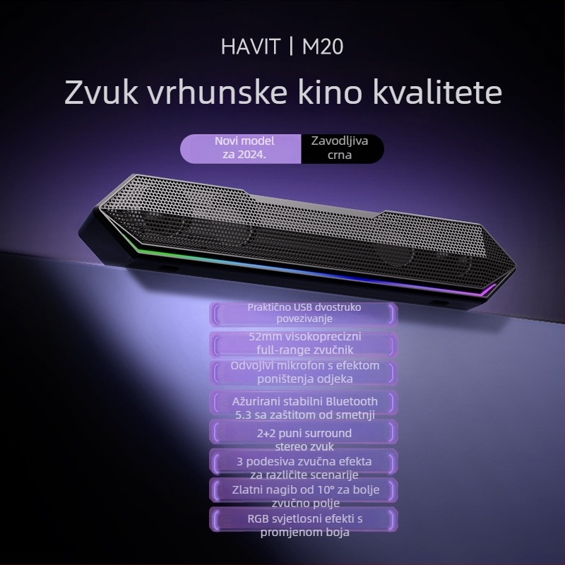 Havit M20 Bluetooth 5.3 desktop zvučnici, 2-kanalni, USB napajanje, 5W, 20Hz-20kHz