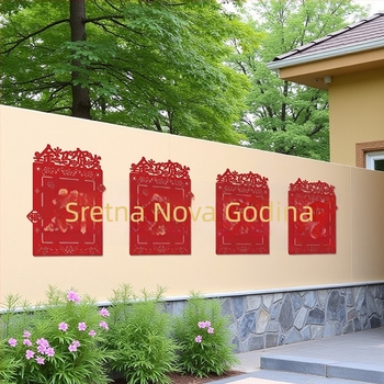 Vanjska zidna dekoracija za dvorišnu ogradu, 2026. godina Konja, flocked tkanina, kineski stil, proljetni festival