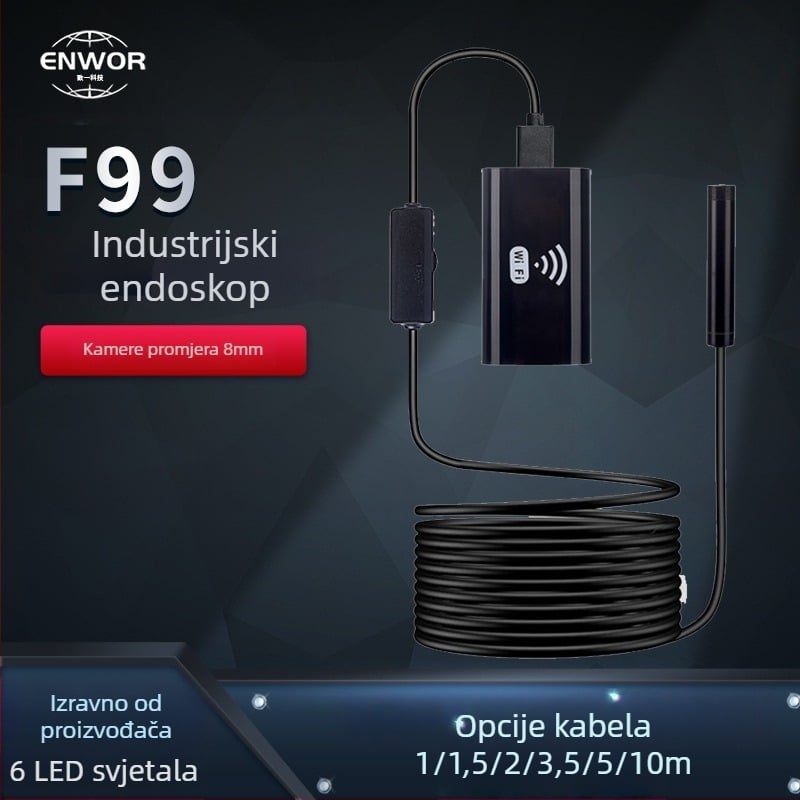 Bežični automobilni endoskop — kompatibilan s Androidom/iOS, 2 MP, IP67 vodootporan, 70° kut vidljivosti, LED rasvjeta
