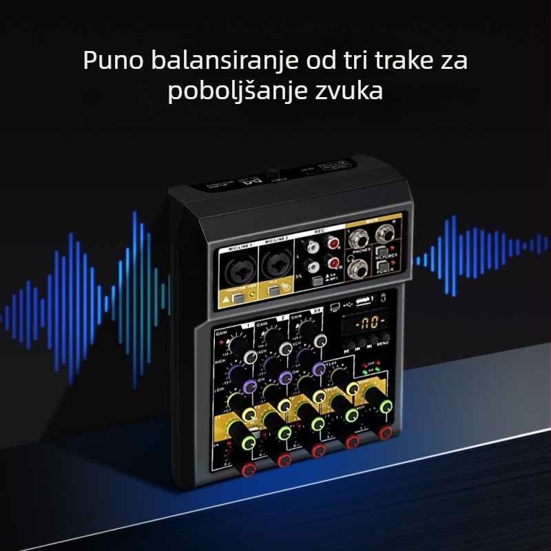 4-kanalni bežični mikser s efektima za snimanje benda i nastupe uživo, podržava 1–2 mikrofona