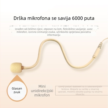 Žični headset mikrofon s klipsom za uho, kardioidni mikrofon za konferencije i uživo; frekvencijski raspon 100 Hz–20 kHz, SNR ≥70 dB, nominalna snaga 5, bez baterije