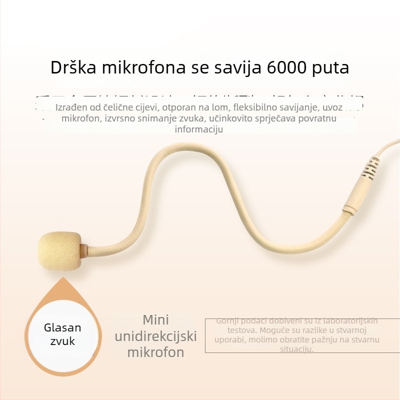 Žični headset mikrofon s klipsom za uho, kardioidni mikrofon za konferencije i uživo; frekvencijski raspon 100 Hz–20 kHz, SNR ≥70 dB, nominalna snaga 5, bez baterije
