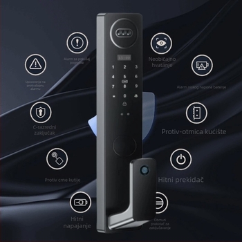 Pametni brava za vrata s otiskom prsta i 3D prepoznavanjem lica, vizualni prozor (Model L18; 100 otisaka; više od 3000 otključavanja; skeniranje 0,1 s; radna temperatura 55°C)