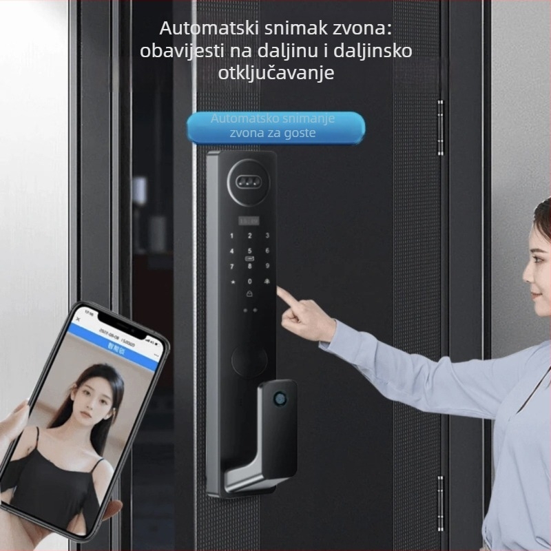 Pametni brava za vrata s otiskom prsta i 3D prepoznavanjem lica, vizualni prozor (Model L18; 100 otisaka; više od 3000 otključavanja; skeniranje 0,1 s; radna temperatura 55°C)