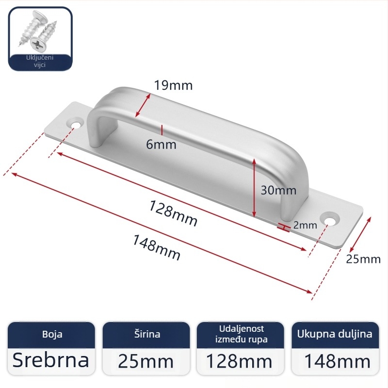 Drška za vrata od aluminijske legure – za klizna vrata, staklena i drvena vrata; model 666; stil moderni minimalistički; materijal: aluminijska legura.