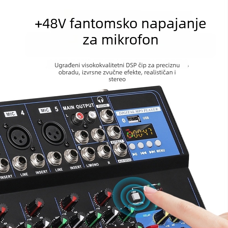 7-kanalni mikser za zvuk, 4-kanalni profesionalni DJ mikser za pozornicu (Brend INYUN, Snaga 12, Model F4, Šifra proizvoda F4-USB)