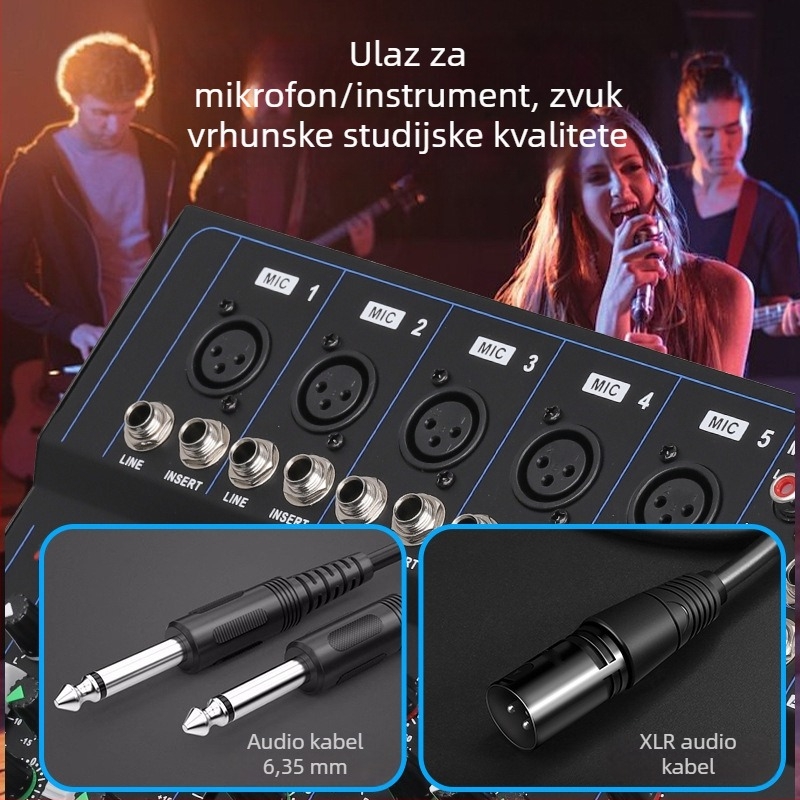 7-kanalni mikser za zvuk, 4-kanalni profesionalni DJ mikser za pozornicu (Brend INYUN, Snaga 12, Model F4, Šifra proizvoda F4-USB)