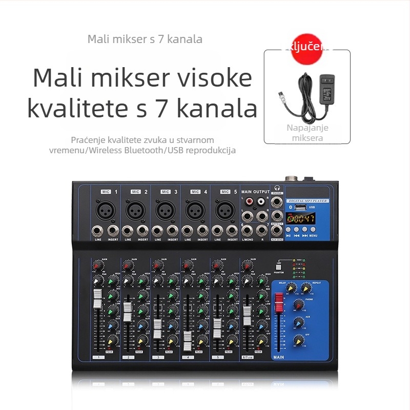7-kanalni mikser za zvuk, 4-kanalni profesionalni DJ mikser za pozornicu (Brend INYUN, Snaga 12, Model F4, Šifra proizvoda F4-USB)