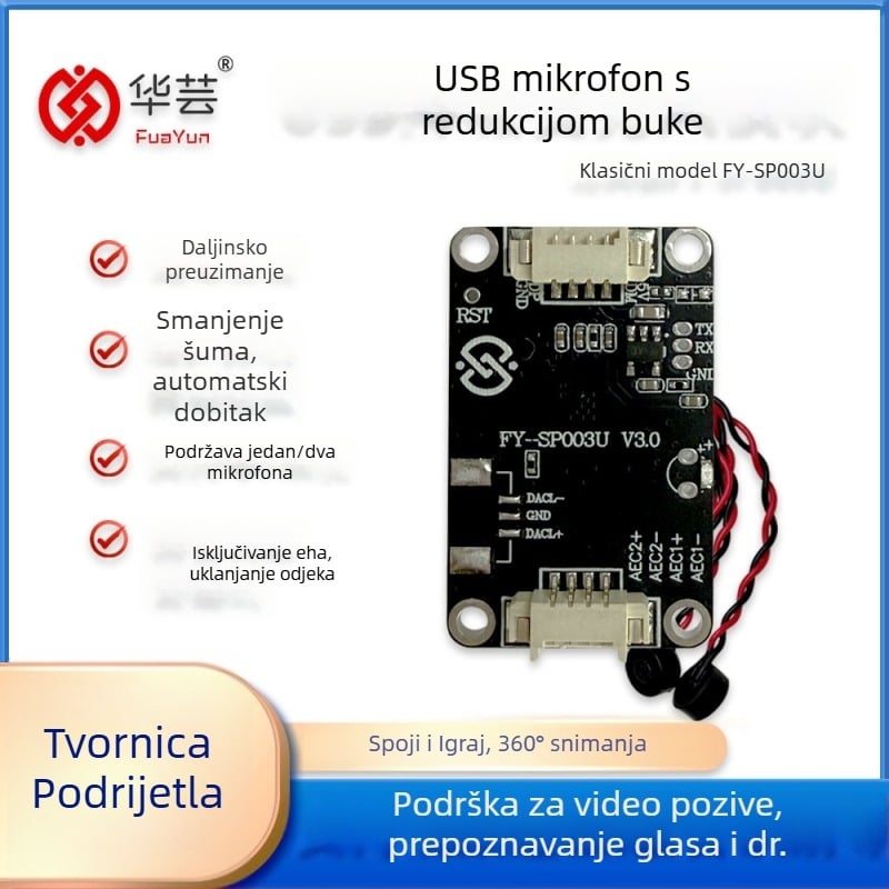 USB mikrofonski modul s otklanjanjem eha i inteligentnim smanjenjem šuma, FY-SP003U, USB 2.0 sučelje Plug-and-Play, podržava Iflytek unosni način i vizualno zvono na vratima