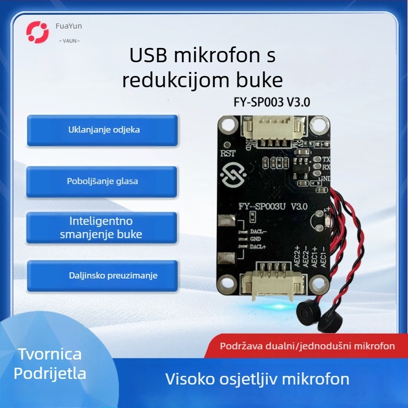 USB mikrofonski modul s otklanjanjem eha i inteligentnim smanjenjem šuma, FY-SP003U, USB 2.0 sučelje Plug-and-Play, podržava Iflytek unosni način i vizualno zvono na vratima