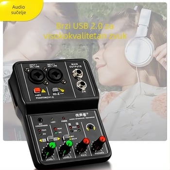 Voice Tone Q12 USB 2-kanalni mini miks za računalo za snimanje i prijenos uživo (220V, 5W, stereo)