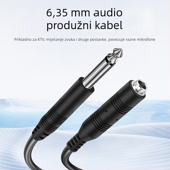 Audio produžni kabel 6,35 mm, muški–ženski priključak, niklirano, jezgro bakra tinovano, bakreni vodovi bez oksidacije, RoHS potvrda