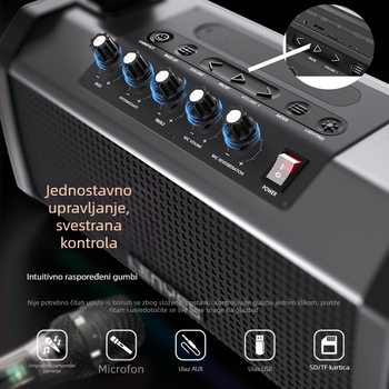 Vanjski prenosni Bluetooth zvučnik, 80W, ugrađena baterija 6000mAh, IPX4, 100 Hz–20 kHz, Bluetooth 5.3