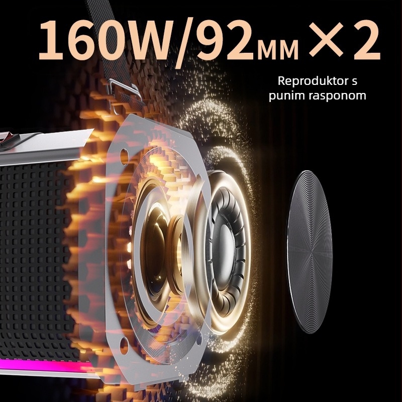 Vanjski prenosni Bluetooth zvučnik, 80W, ugrađena baterija 6000mAh, IPX4, 100 Hz–20 kHz, Bluetooth 5.3