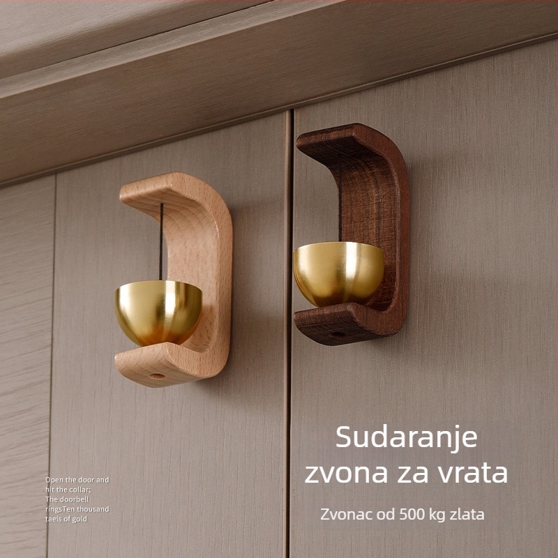 Zvončić za vrata — bukovo/orah drvo, moderan minimalistički stil, pakiranje: Opp bag