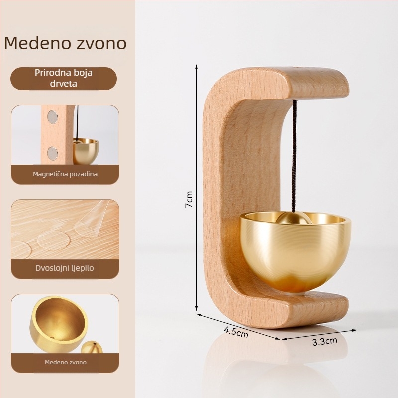 Zvončić za vrata — bukovo/orah drvo, moderan minimalistički stil, pakiranje: Opp bag