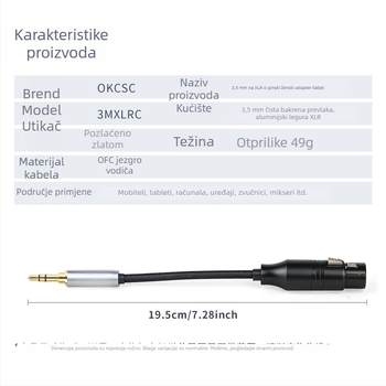 okcsc adapter kabel 3,5 mm na XLR 4-pin, model 3MXLRC, bakreno jezgro, jedan konektor
