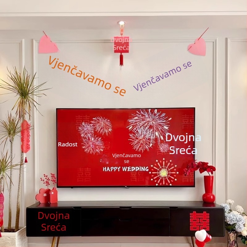Dekorativni rekviziti za svadbeni prostor – simbol Dvostruke sreće, papirni materijal s trakama; prikladno za svadbenu ceremoniju; broj proizvoda: Dopamine Happy Character Pull Flower