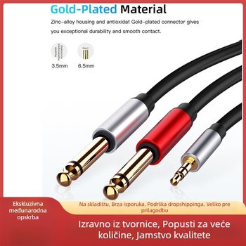 Audio kabel: 3,5 mm stereo na dvostruki 6,35 mm mono, jedan na dva za računalni mikser; jezgro bakrene žice s tinovanom prevlakom; vodič: legura