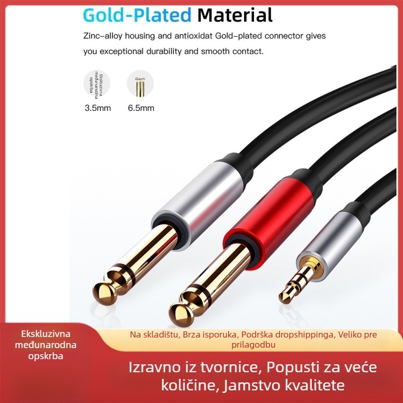 Audio kabel: 3,5 mm stereo na dvostruki 6,35 mm mono, jedan na dva za računalni mikser; jezgro bakrene žice s tinovanom prevlakom; vodič: legura