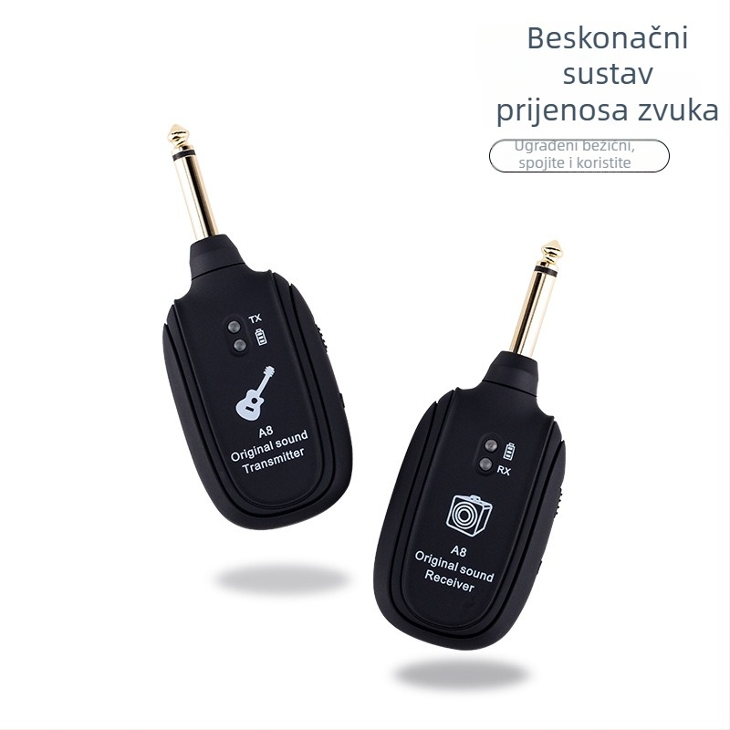 A8 bežični transceiver za gitaru – 2,4 GHz bežični, ABS kućište, pogodan za električnu gitaru i druge instrumente