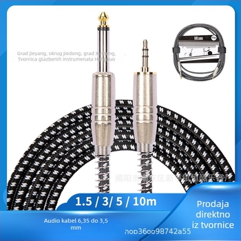 Audio kabel 3,5 mm na 6,5 mm, muški–muški konektori, najlonsko opletenje, bakreno jezgro, model 08, za glazbene instrumente