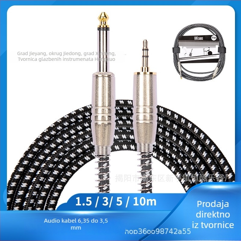 Audio kabel 3,5 mm na 6,5 mm, muški–muški konektori, najlonsko opletenje, bakreno jezgro, model 08, za glazbene instrumente
