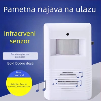 Indukcijski zvonac za vrata s IR senzorom i glasovnim najavom, model KZ-02, baterijsko napajanje 4,5V, 20 opcija zvona, pogodna za trgovine i hotele