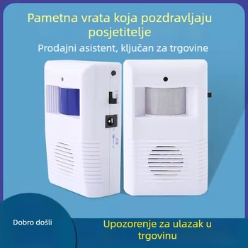 Indukcijski zvonac za vrata s IR senzorom i glasovnim najavom, model KZ-02, baterijsko napajanje 4,5V, 20 opcija zvona, pogodna za trgovine i hotele