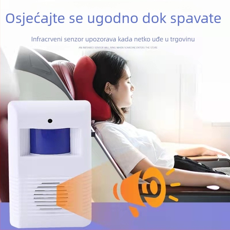 Indukcijski zvonac za vrata s IR senzorom i glasovnim najavom, model KZ-02, baterijsko napajanje 4,5V, 20 opcija zvona, pogodna za trgovine i hotele