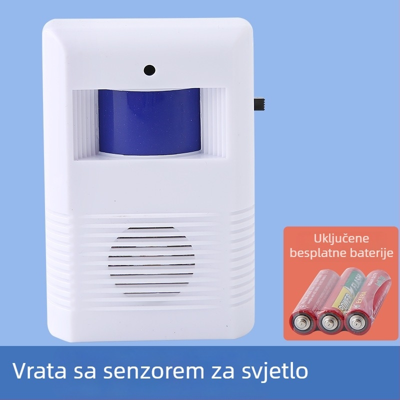 Indukcijski zvonac za vrata s IR senzorom i glasovnim najavom, model KZ-02, baterijsko napajanje 4,5V, 20 opcija zvona, pogodna za trgovine i hotele