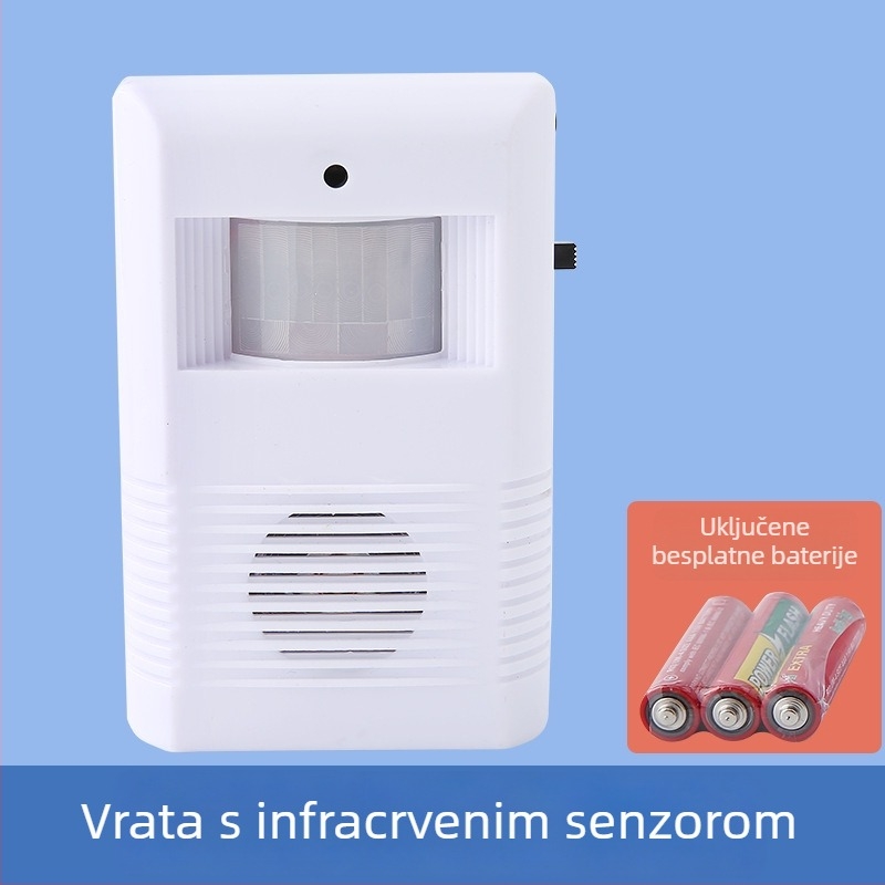 Indukcijski zvonac za vrata s IR senzorom i glasovnim najavom, model KZ-02, baterijsko napajanje 4,5V, 20 opcija zvona, pogodna za trgovine i hotele