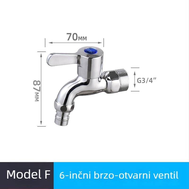 Kran za perilicu rublja, ugradbeni zid, bakreni, otvaranje ključem, keramički disk ventil, elektroplatni završetak