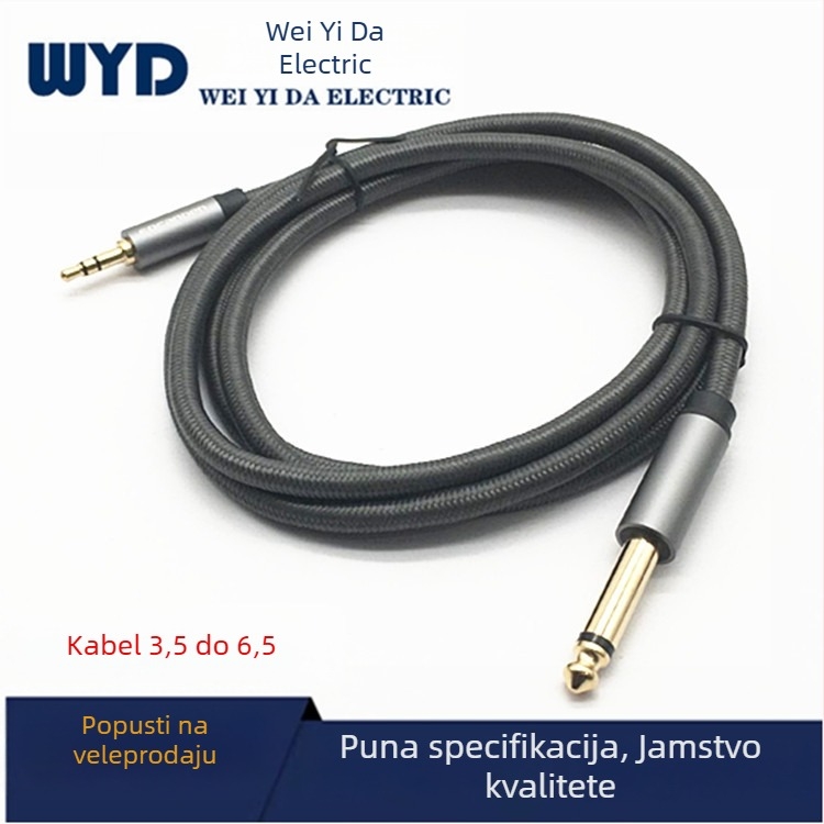 Kabel za mikrofon 3,5 mm na 6,35 mm, zlatno-pozlaćeni aluminijski kućište, pamuk mreža, Weiyida, za audio i video