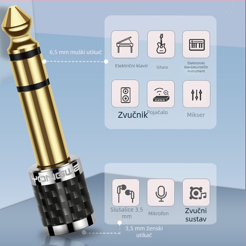 Yongwei adapter od čistog bakra 6,5–3,5 mm, 3,5 mm samica na 6,35 mm muški, za audio/video, elektronička klavijatura, mikrofon, slušalice, RoHS