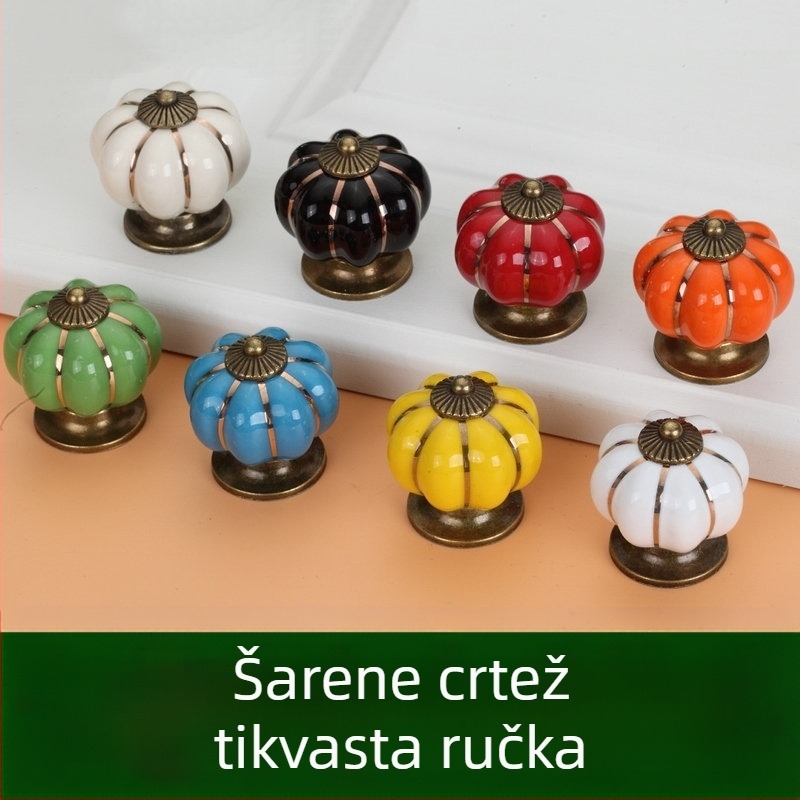 Drška za namještaj u obliku tikve — keramika i cinkova legura, elektroplating, stil Novi kineski stil, model Pumpkin, pogodna za ormariće, garderobe i ladice