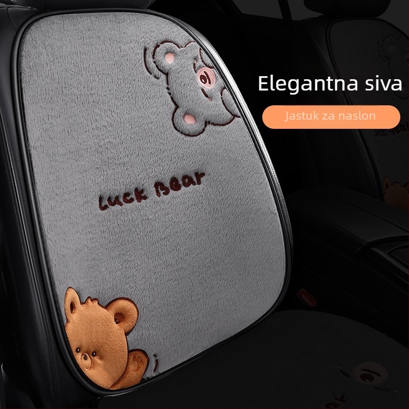 Jastuk za sjedalo automobila – plohi dizajn medvjedića, pliš površina, punilo od spužve, Saintalon, zimska dekoracija