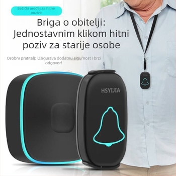 HSYIJIA A808 Bežični zvono za vrata za starije – alarm jednim gumbom, baterijsko napajanje, 110–220 V, 36 melodija